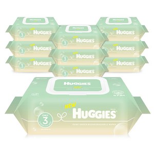 하기스 퓨어그린 아기물티슈 캡형, 55g, 72매, 10팩